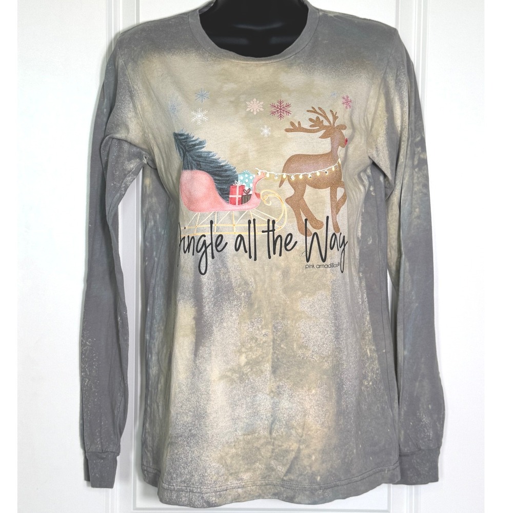 Pink Armadillos Jingle All The Way Christmas Reindeer‎ Bleached Long Sleeve
